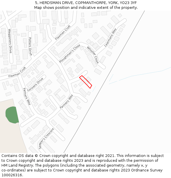 5, HERDSMAN DRIVE, COPMANTHORPE, YORK, YO23 3YF: Location map and indicative extent of plot
