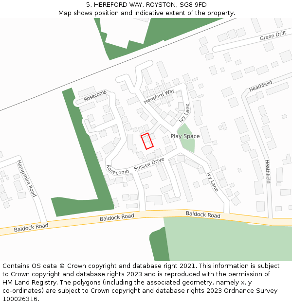 5, HEREFORD WAY, ROYSTON, SG8 9FD: Location map and indicative extent of plot