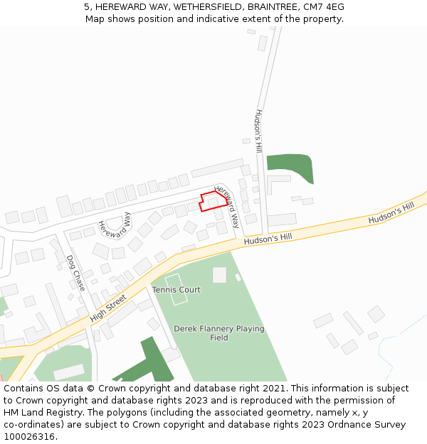 5, HEREWARD WAY, WETHERSFIELD, BRAINTREE, CM7 4EG: Location map and indicative extent of plot