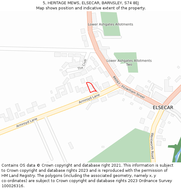 5, HERITAGE MEWS, ELSECAR, BARNSLEY, S74 8EJ: Location map and indicative extent of plot