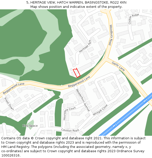 5, HERITAGE VIEW, HATCH WARREN, BASINGSTOKE, RG22 4XN: Location map and indicative extent of plot