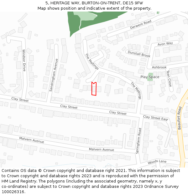 5, HERITAGE WAY, BURTON-ON-TRENT, DE15 9FW: Location map and indicative extent of plot