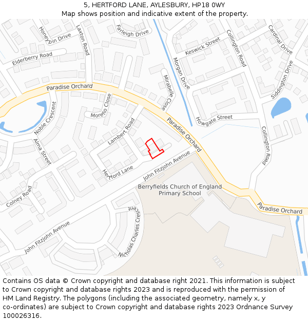 5, HERTFORD LANE, AYLESBURY, HP18 0WY: Location map and indicative extent of plot
