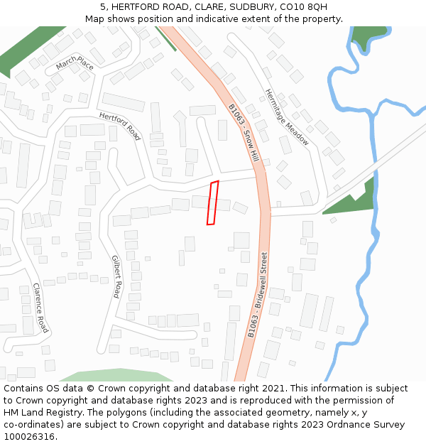 5, HERTFORD ROAD, CLARE, SUDBURY, CO10 8QH: Location map and indicative extent of plot