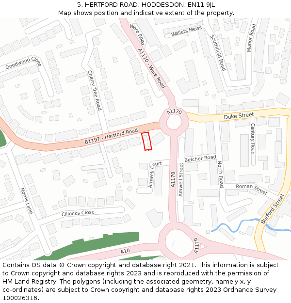 5, HERTFORD ROAD, HODDESDON, EN11 9JL: Location map and indicative extent of plot