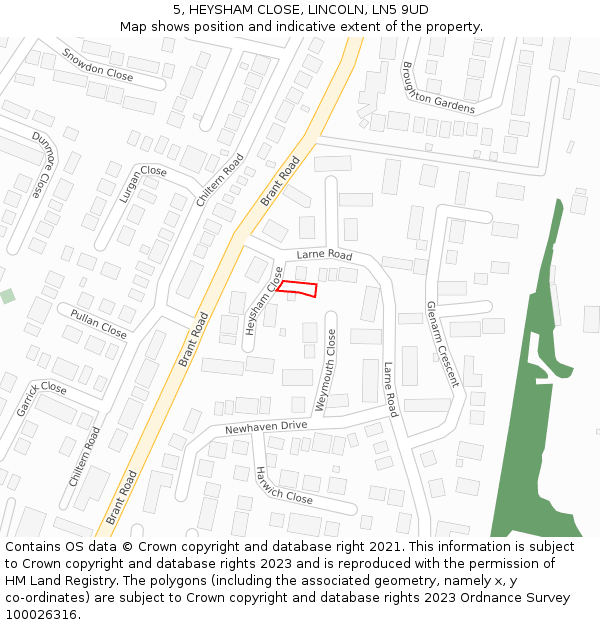 5, HEYSHAM CLOSE, LINCOLN, LN5 9UD: Location map and indicative extent of plot
