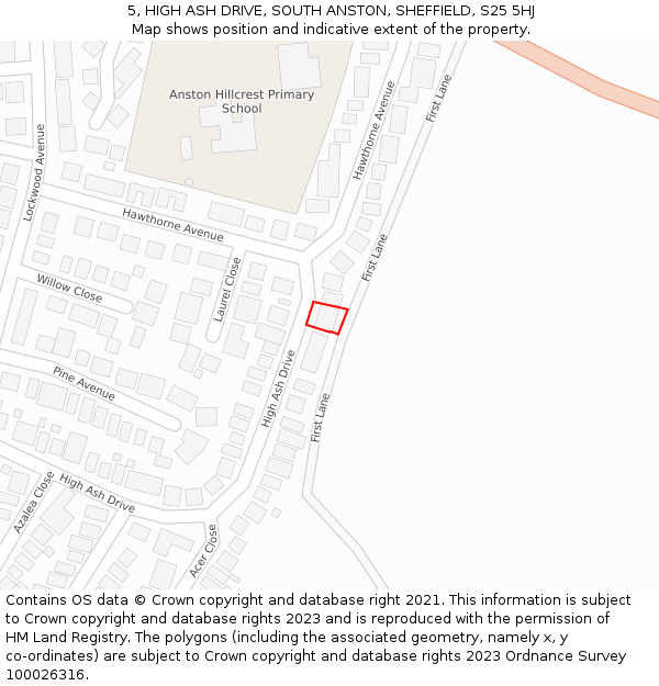 5, HIGH ASH DRIVE, SOUTH ANSTON, SHEFFIELD, S25 5HJ: Location map and indicative extent of plot