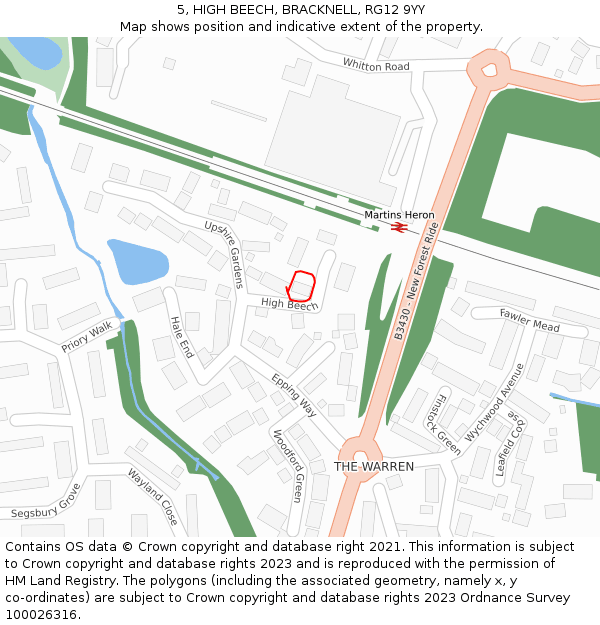 5, HIGH BEECH, BRACKNELL, RG12 9YY: Location map and indicative extent of plot