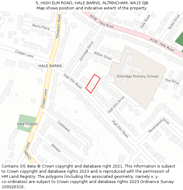 5, HIGH ELM ROAD, HALE BARNS, ALTRINCHAM, WA15 0JB: Location map and indicative extent of plot