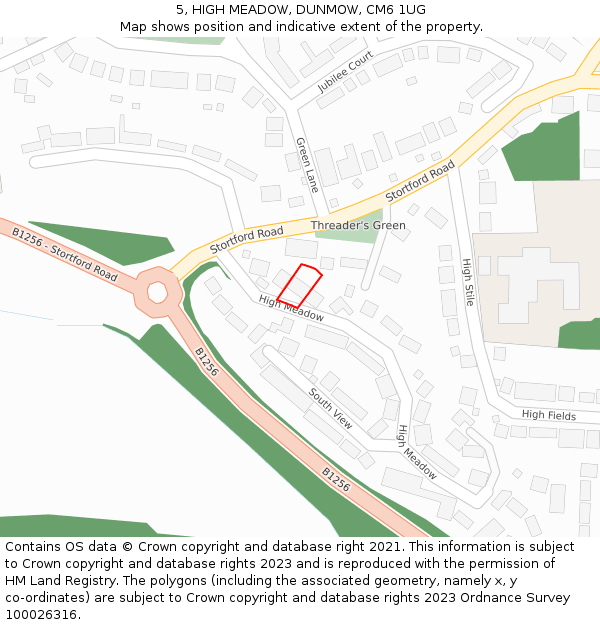 5, HIGH MEADOW, DUNMOW, CM6 1UG: Location map and indicative extent of plot