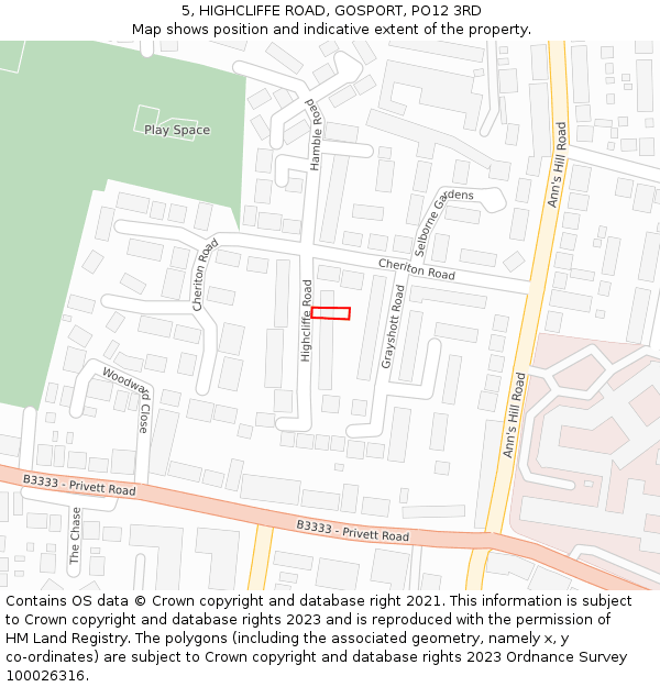 5, HIGHCLIFFE ROAD, GOSPORT, PO12 3RD: Location map and indicative extent of plot
