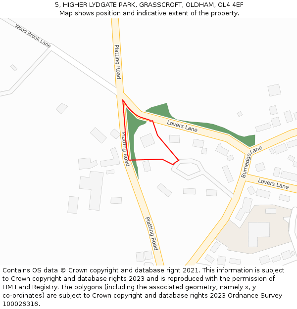 5, HIGHER LYDGATE PARK, GRASSCROFT, OLDHAM, OL4 4EF: Location map and indicative extent of plot