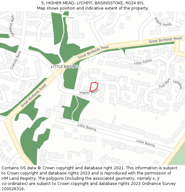 5, HIGHER MEAD, LYCHPIT, BASINGSTOKE, RG24 8YL: Location map and indicative extent of plot