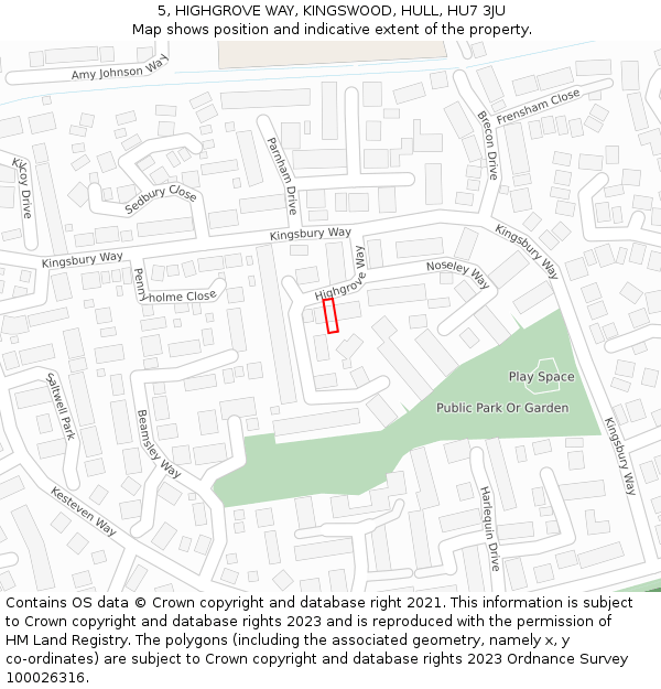 5, HIGHGROVE WAY, KINGSWOOD, HULL, HU7 3JU: Location map and indicative extent of plot