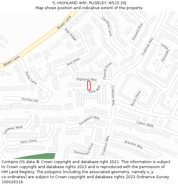 5, HIGHLAND WAY, RUGELEY, WS15 2XJ: Location map and indicative extent of plot