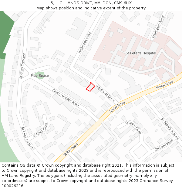 5, HIGHLANDS DRIVE, MALDON, CM9 6HX: Location map and indicative extent of plot