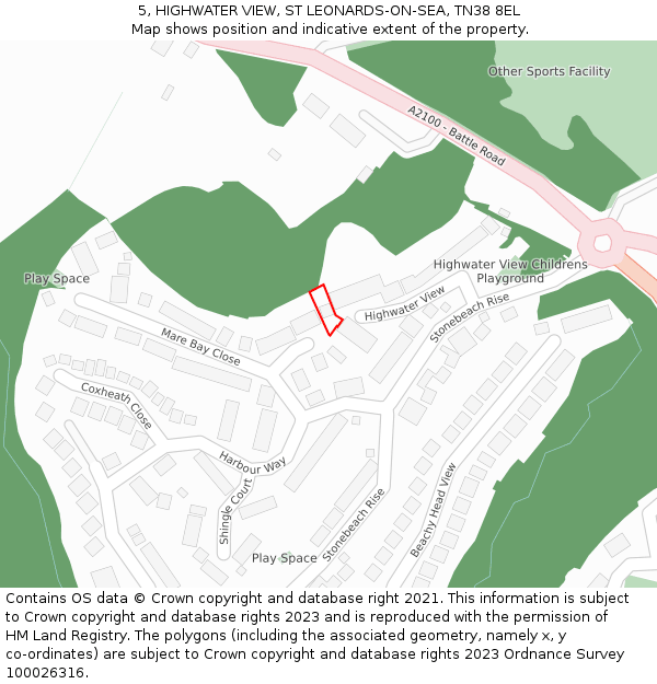 5, HIGHWATER VIEW, ST LEONARDS-ON-SEA, TN38 8EL: Location map and indicative extent of plot