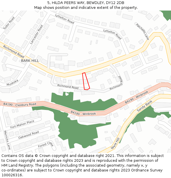 5, HILDA PEERS WAY, BEWDLEY, DY12 2DB: Location map and indicative extent of plot