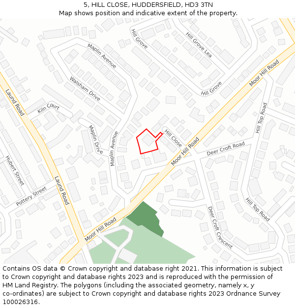 5, HILL CLOSE, HUDDERSFIELD, HD3 3TN: Location map and indicative extent of plot