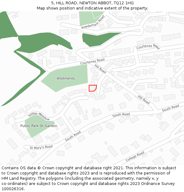 5, HILL ROAD, NEWTON ABBOT, TQ12 1HG: Location map and indicative extent of plot