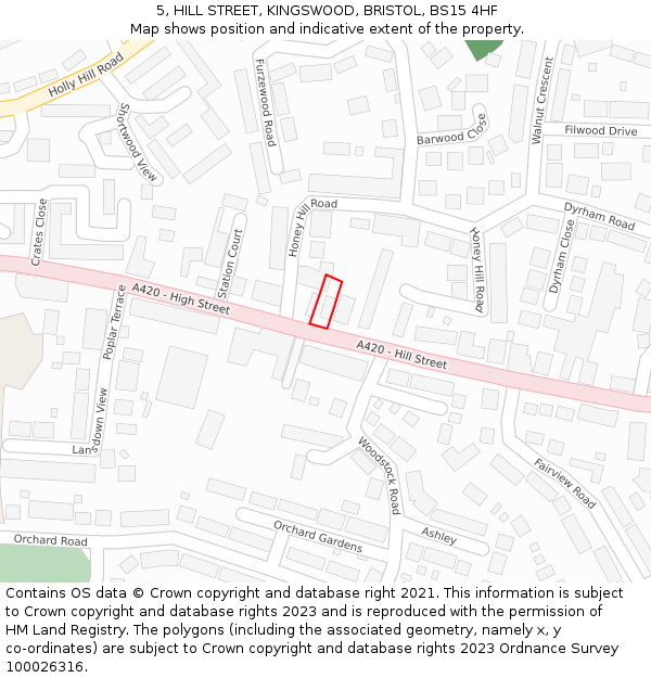 5, HILL STREET, KINGSWOOD, BRISTOL, BS15 4HF: Location map and indicative extent of plot
