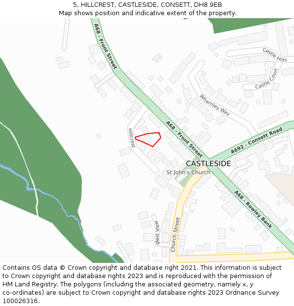 5, HILLCREST, CASTLESIDE, CONSETT, DH8 9EB: Location map and indicative extent of plot
