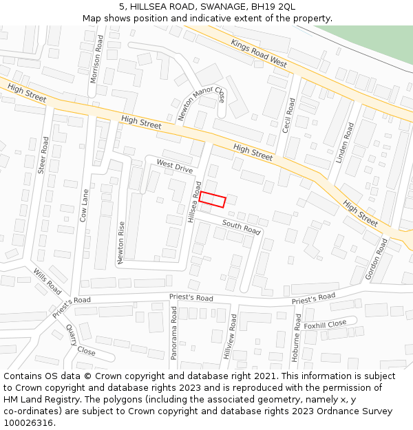 5, HILLSEA ROAD, SWANAGE, BH19 2QL: Location map and indicative extent of plot