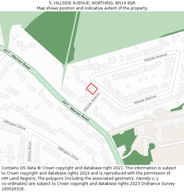 5, HILLSIDE AVENUE, WORTHING, BN14 9QR: Location map and indicative extent of plot