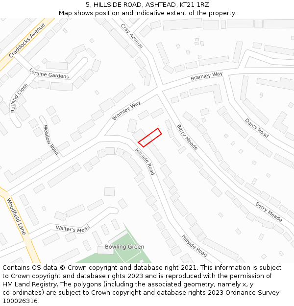 5, HILLSIDE ROAD, ASHTEAD, KT21 1RZ: Location map and indicative extent of plot