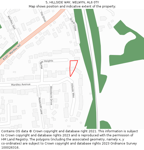 5, HILLSIDE WAY, WELWYN, AL6 0TY: Location map and indicative extent of plot