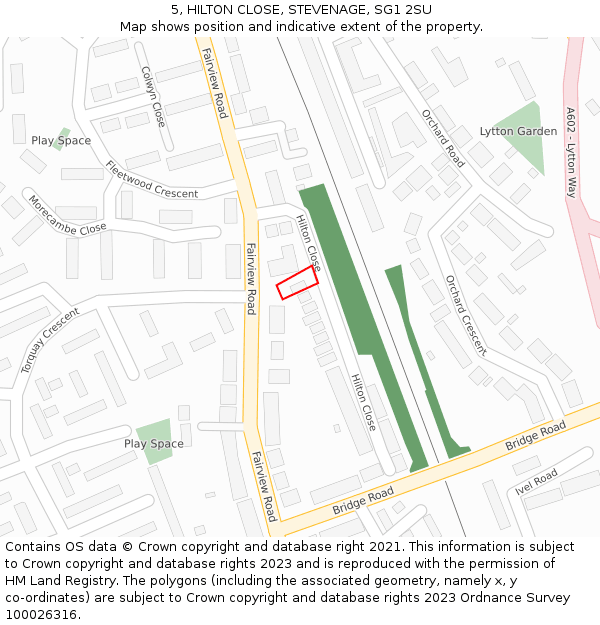 5, HILTON CLOSE, STEVENAGE, SG1 2SU: Location map and indicative extent of plot