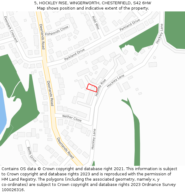 5, HOCKLEY RISE, WINGERWORTH, CHESTERFIELD, S42 6HW: Location map and indicative extent of plot