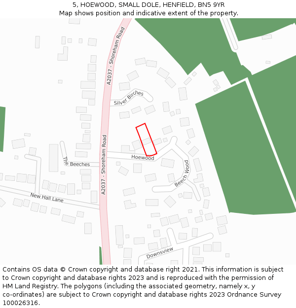 5, HOEWOOD, SMALL DOLE, HENFIELD, BN5 9YR: Location map and indicative extent of plot