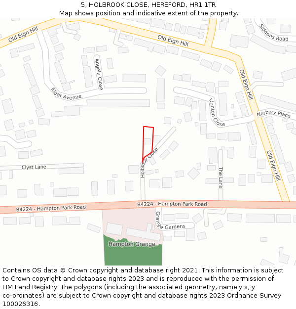 5, HOLBROOK CLOSE, HEREFORD, HR1 1TR: Location map and indicative extent of plot