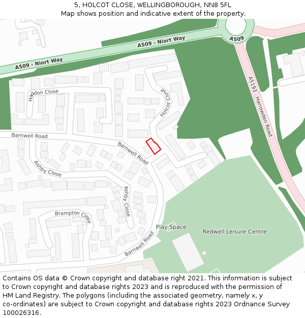 5, HOLCOT CLOSE, WELLINGBOROUGH, NN8 5FL: Location map and indicative extent of plot