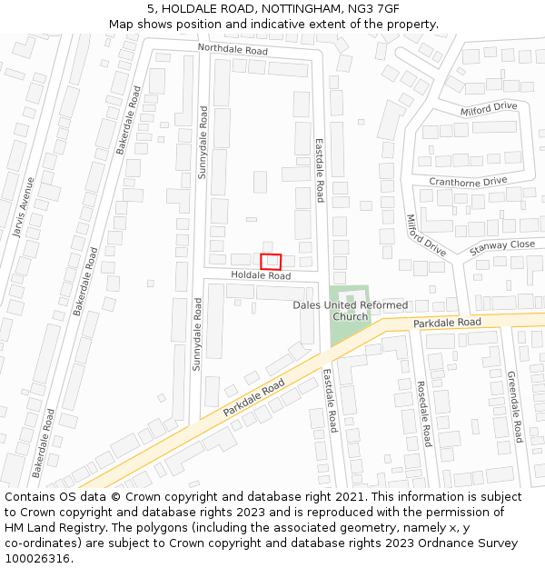5, HOLDALE ROAD, NOTTINGHAM, NG3 7GF: Location map and indicative extent of plot