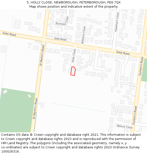 5, HOLLY CLOSE, NEWBOROUGH, PETERBOROUGH, PE6 7QX: Location map and indicative extent of plot