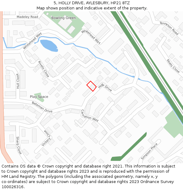 5, HOLLY DRIVE, AYLESBURY, HP21 8TZ: Location map and indicative extent of plot