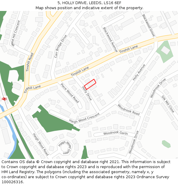 5, HOLLY DRIVE, LEEDS, LS16 6EF: Location map and indicative extent of plot