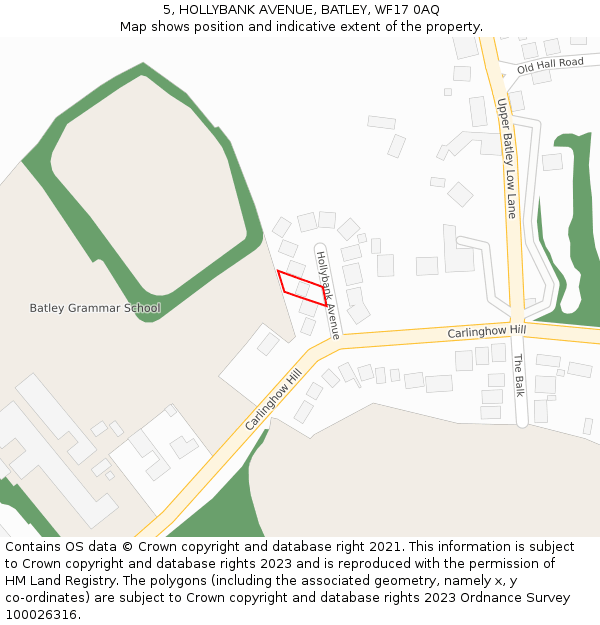 5, HOLLYBANK AVENUE, BATLEY, WF17 0AQ: Location map and indicative extent of plot