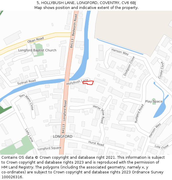 5, HOLLYBUSH LANE, LONGFORD, COVENTRY, CV6 6BJ: Location map and indicative extent of plot