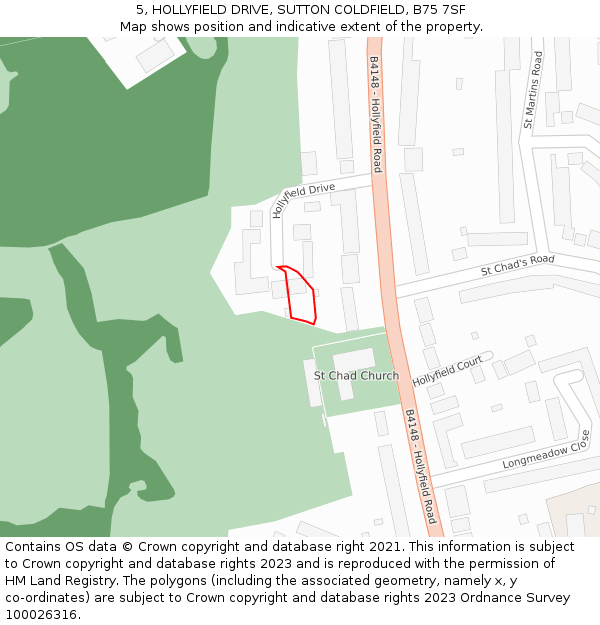 5, HOLLYFIELD DRIVE, SUTTON COLDFIELD, B75 7SF: Location map and indicative extent of plot