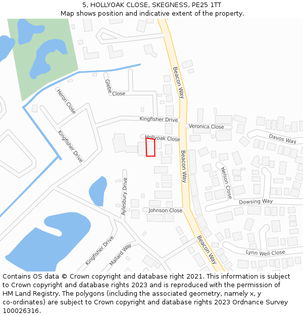 5, HOLLYOAK CLOSE, SKEGNESS, PE25 1TT: Location map and indicative extent of plot