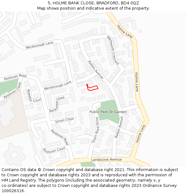 5, HOLME BANK CLOSE, BRADFORD, BD4 0QZ: Location map and indicative extent of plot