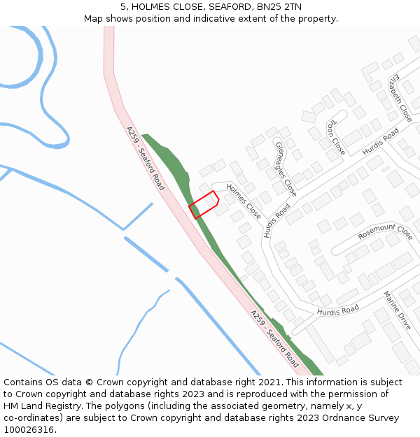 5, HOLMES CLOSE, SEAFORD, BN25 2TN: Location map and indicative extent of plot