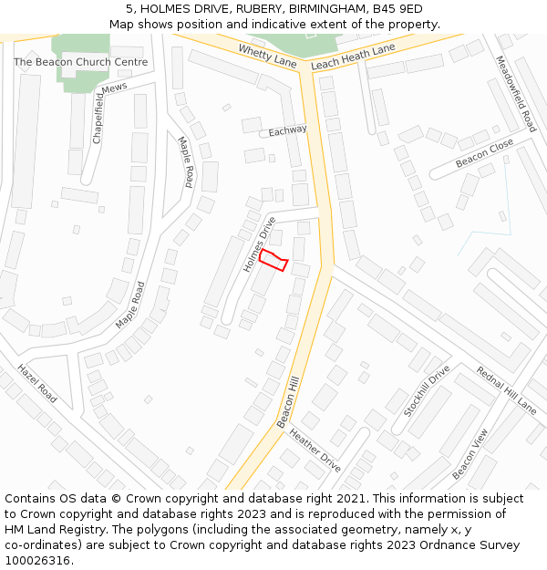 5, HOLMES DRIVE, RUBERY, BIRMINGHAM, B45 9ED: Location map and indicative extent of plot