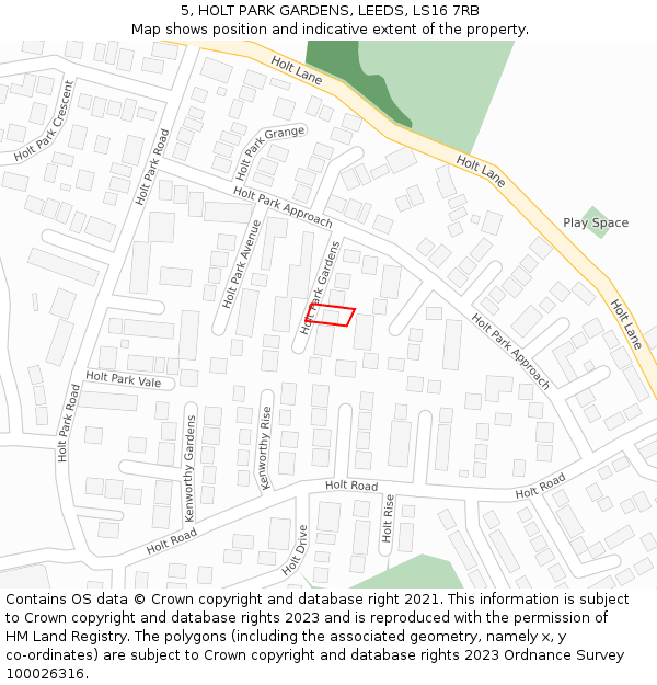 5, HOLT PARK GARDENS, LEEDS, LS16 7RB: Location map and indicative extent of plot