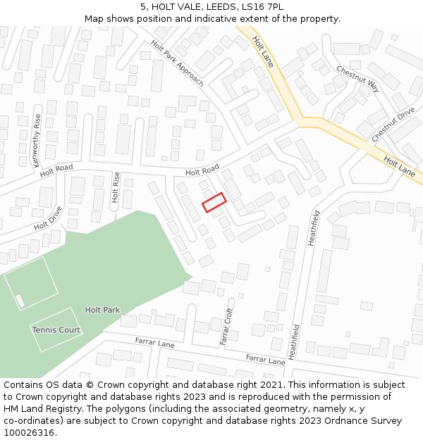 5, HOLT VALE, LEEDS, LS16 7PL: Location map and indicative extent of plot
