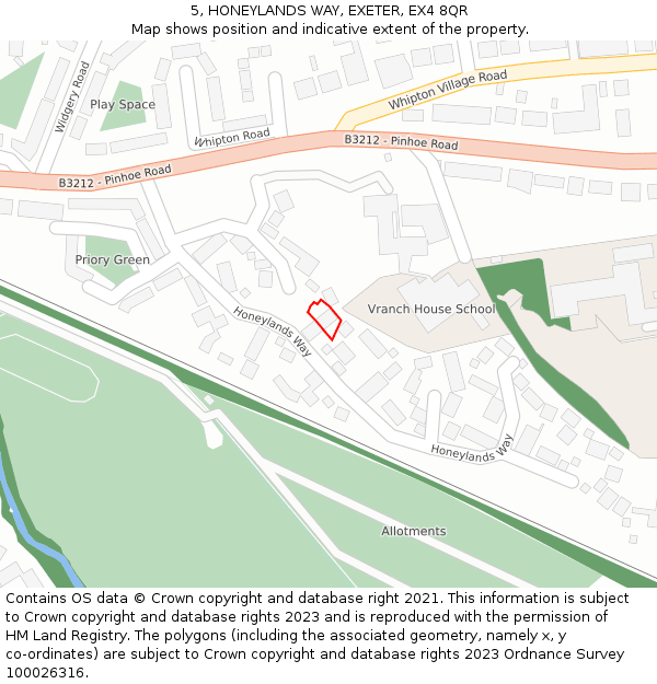 5, HONEYLANDS WAY, EXETER, EX4 8QR: Location map and indicative extent of plot