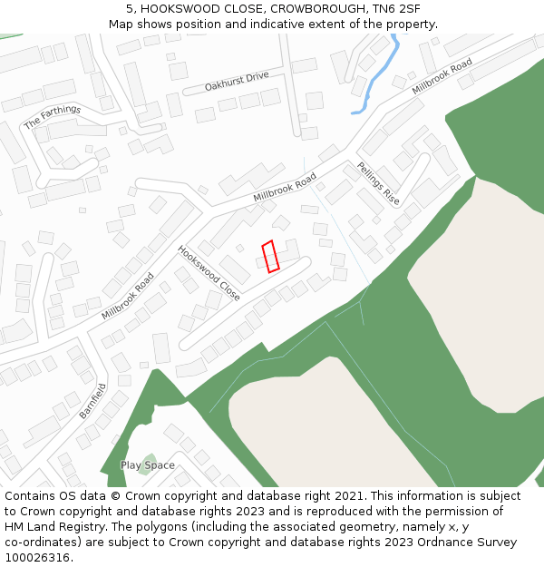 5, HOOKSWOOD CLOSE, CROWBOROUGH, TN6 2SF: Location map and indicative extent of plot